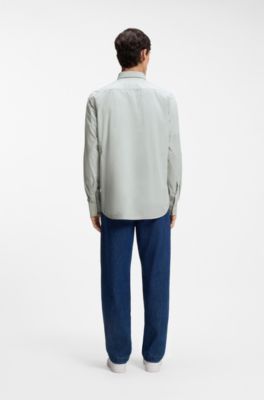 Regular-fit shirt in cotton poplin with embroidered logo, Light Grey