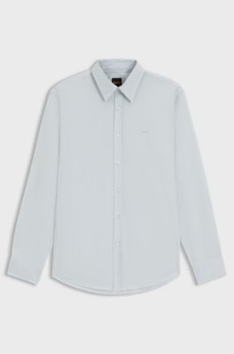 Regular-fit shirt in cotton poplin with embroidered logo, Light Grey