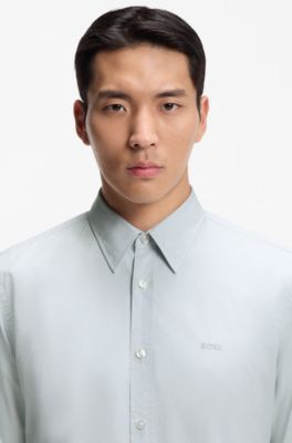 Regular-fit shirt in cotton poplin with embroidered logo, Light Grey