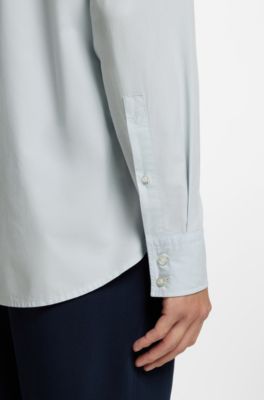 Camicia regular fit in popeline di cotone con logo ricamato, Grigio chiaro