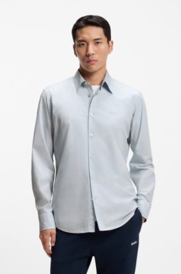 Regular-fit shirt in cotton poplin with embroidered logo, Light Grey