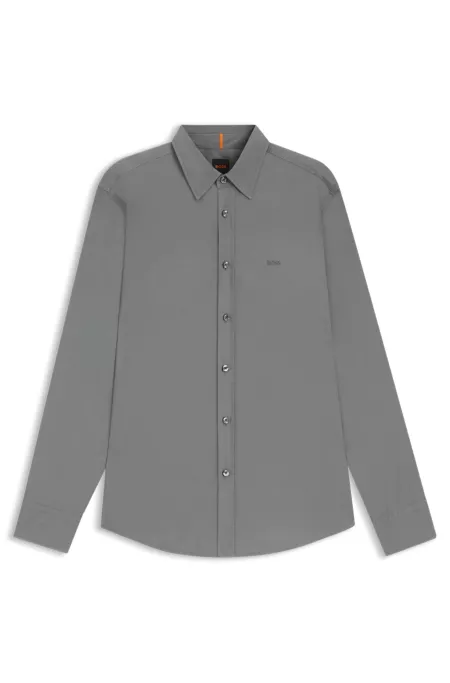 Regular-fit shirt in cotton poplin with embroidered logo