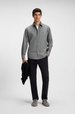 Regular-fit shirt in cotton poplin with embroidered logo, Dark Grey