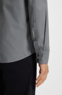 Regular-fit shirt in cotton poplin with embroidered logo, Dark Grey