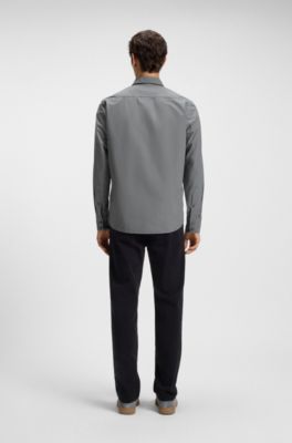 Regular-fit shirt in cotton poplin with embroidered logo, Dark Grey
