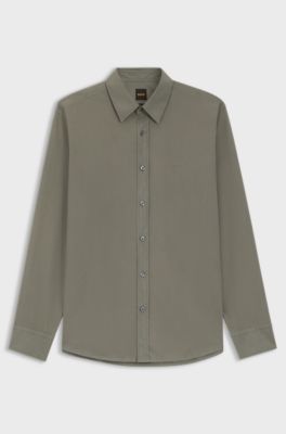 Regular-fit shirt in cotton poplin with embroidered logo, Olive
