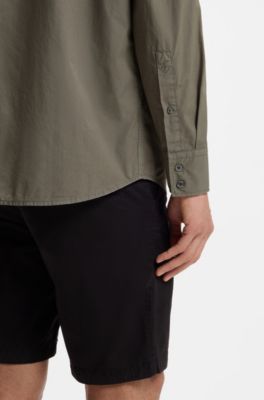 Regular-fit shirt in cotton poplin with embroidered logo, Olive
