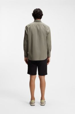 Regular-fit shirt in cotton poplin with embroidered logo, Olive