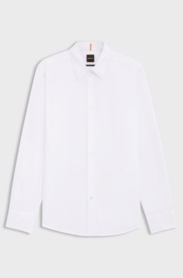 Regular-fit shirt in cotton poplin with embroidered logo, White