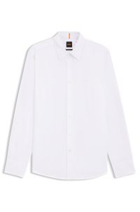 Chemise Regular en popeline de coton avec logo brod&eacute;, Blanc