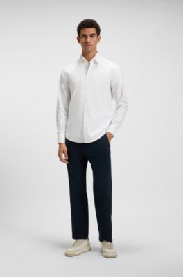 Camicia regular fit in popeline di cotone con logo ricamato, Bianco