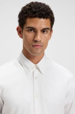 Regular fit-skjorta i bomullspoplin med broderad logotyp, Vit