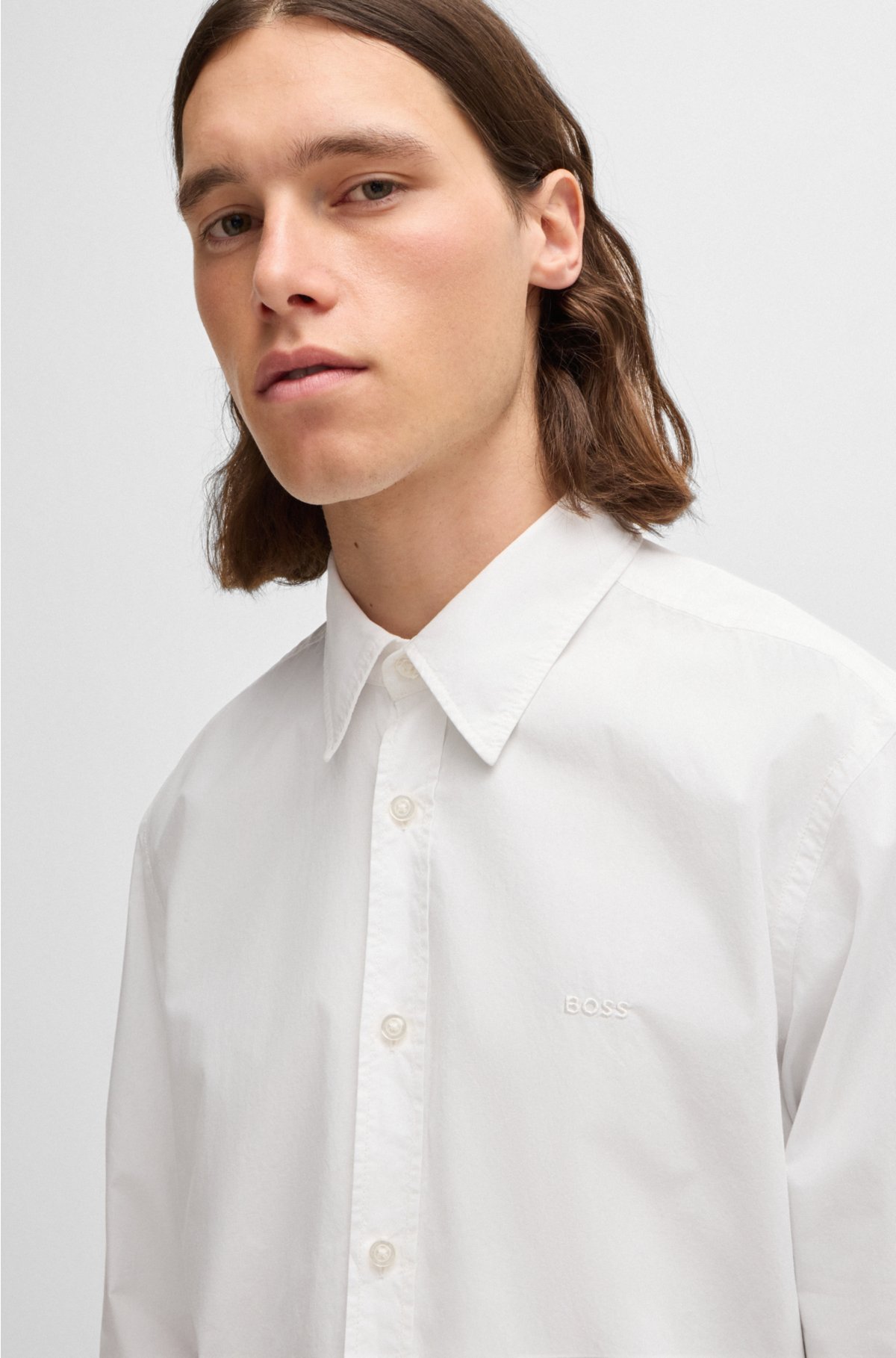 Regular-fit shirt in cotton poplin with Kent collar, White