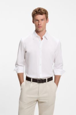 Regular-fit shirt in cotton poplin with embroidered logo, White