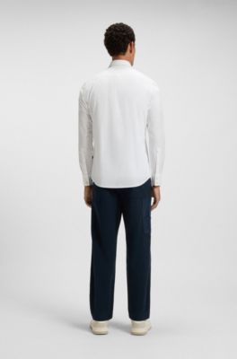 Regular-fit shirt in cotton poplin with embroidered logo, White