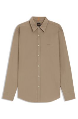 Regular-fit shirt in cotton poplin, Beige