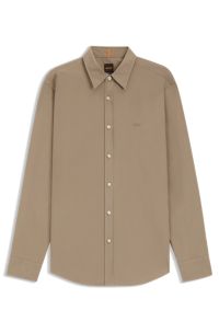 Regular-fit shirt in cotton poplin, Beige