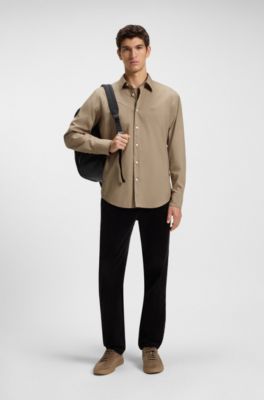 Regular-fit shirt in cotton poplin with embroidered logo, Beige