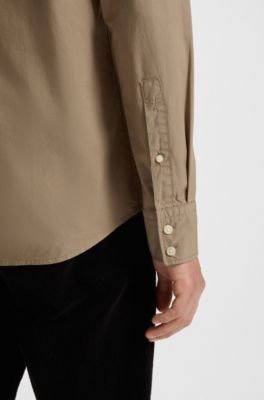 Regular-fit shirt in cotton poplin with embroidered logo, Beige