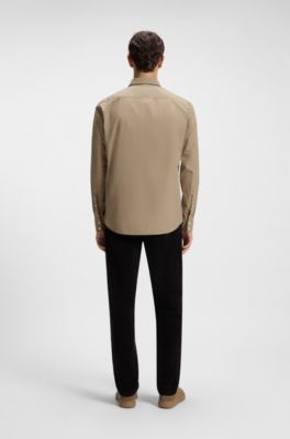Regular-fit shirt in cotton poplin with embroidered logo, Beige