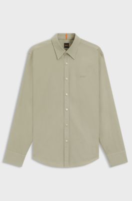 Camicia regular fit in popeline di cotone con logo ricamato, Calce