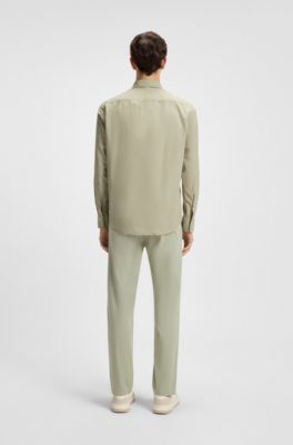 Regular-fit shirt in cotton poplin with embroidered logo, Light Green