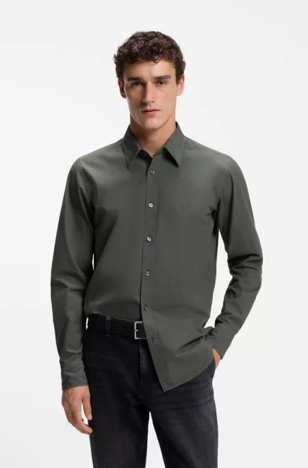Regular-fit shirt in cotton poplin with embroidered logo