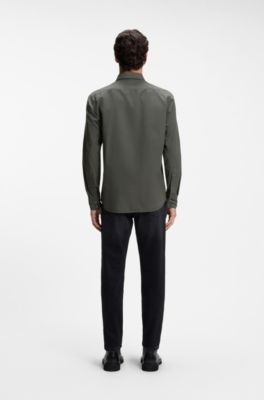 Regular-fit shirt in cotton poplin with embroidered logo, Khaki