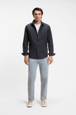 Regular-fit shirt in cotton poplin with embroidered logo, Dark Blue