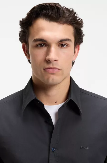 Regular-fit shirt in cotton poplin with embroidered logo