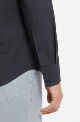 Regular-fit overhemd van katoenen popeline met logostiksel, Donkerblauw