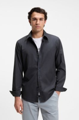 Regular-fit shirt in cotton poplin with embroidered logo, Dark Blue