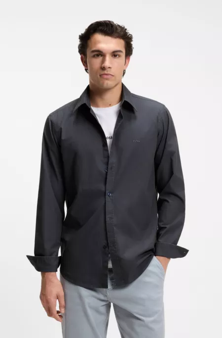 Regular-fit shirt in cotton poplin with embroidered logo