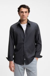 Regular-fit shirt in cotton poplin with embroidered logo, Dark Blue