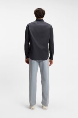 Chemise Regular en popeline de coton avec logo brod&eacute;, Bleu fonc&eacute;