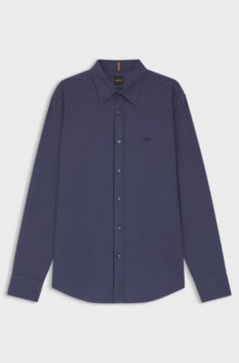 Regular-fit shirt in cotton poplin with embroidered logo, Dark Blue