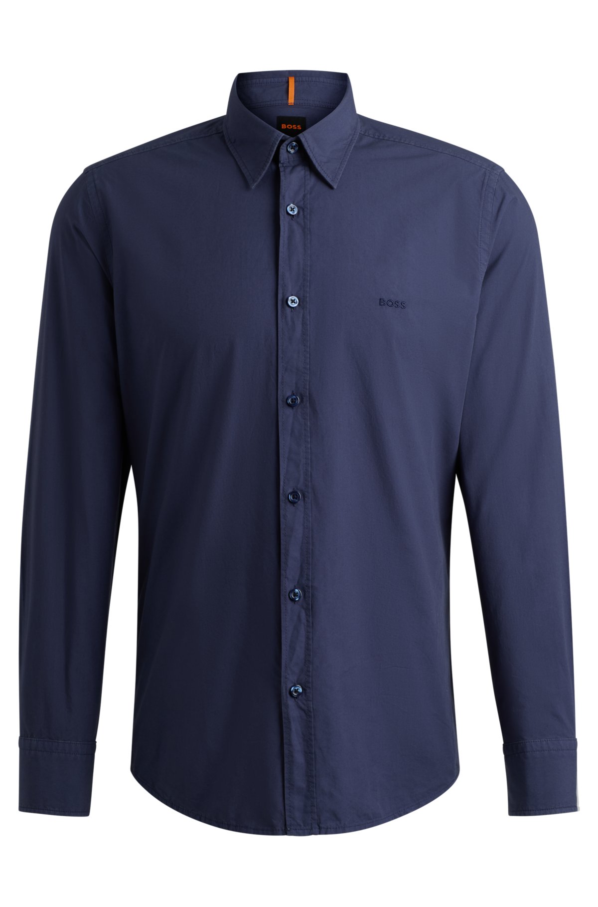 Regular-fit shirt in cotton poplin with Kent collar, Dark Blue