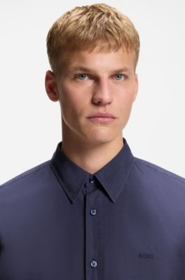 Regular-fit shirt in cotton poplin with embroidered logo, Dark Blue