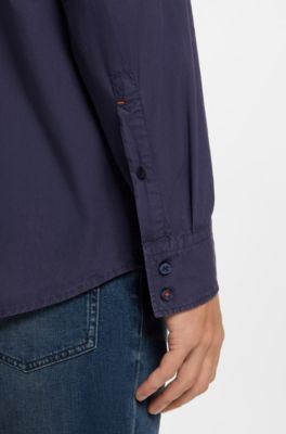 Regular-fit shirt in cotton poplin with embroidered logo, Dark Blue