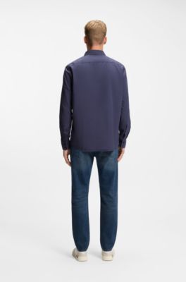 Camicia regular fit in popeline di cotone con logo ricamato, Blu scuro
