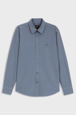 Regular-Fit Hemd aus Baumwoll-Popeline mit gesticktem Logo, Blau