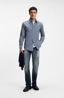 Boss Regular-fit shirt in cotton poplin with embroidered logo casual skjortor herr – bild 2