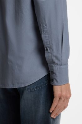 Regular-Fit Hemd aus Baumwoll-Popeline mit gesticktem Logo, Blau