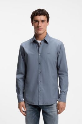 Regular-Fit Hemd aus Baumwoll-Popeline mit gesticktem Logo, Blau