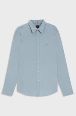 Regular-fit shirt in cotton poplin with embroidered logo, Light Blue
