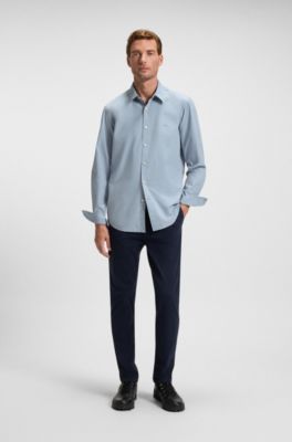 Regular-fit shirt in cotton poplin with embroidered logo, Light Blue