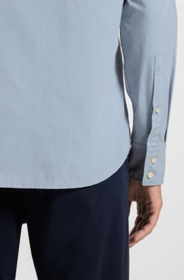 Regular-fit shirt in cotton poplin with embroidered logo, Light Blue