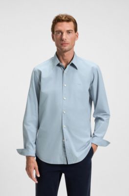 Regular-fit shirt in cotton poplin with embroidered logo, Light Blue
