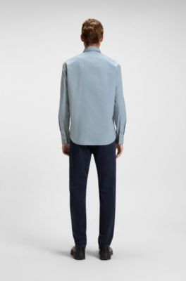 Camisa regular fit en popel&iacute;n de algod&oacute;n, Celeste