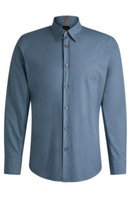 Regular-fit shirt in cotton poplin, Light Blue